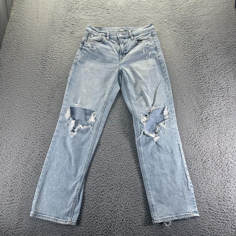 American Eagle Outfitters Jeans Women 4 Blue Denim Straight Leg Ankle Distressed